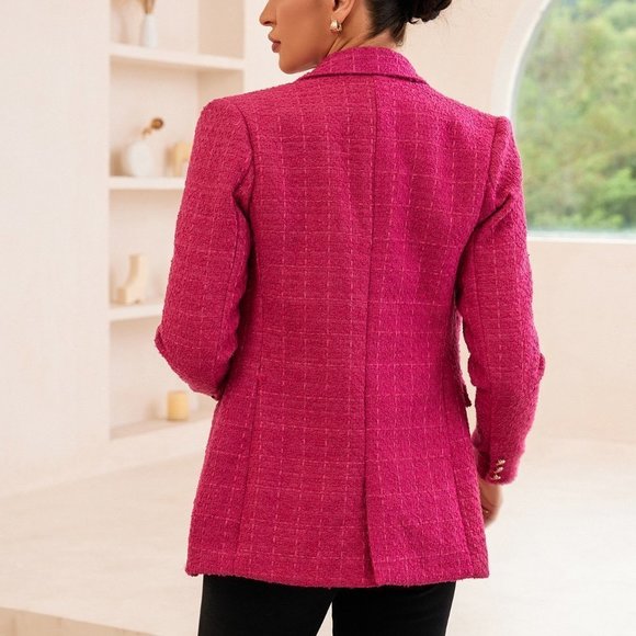 Pink Preppy Womens Lapel Collar Double Breasted Blazer Workwear - Picture 2 of 5